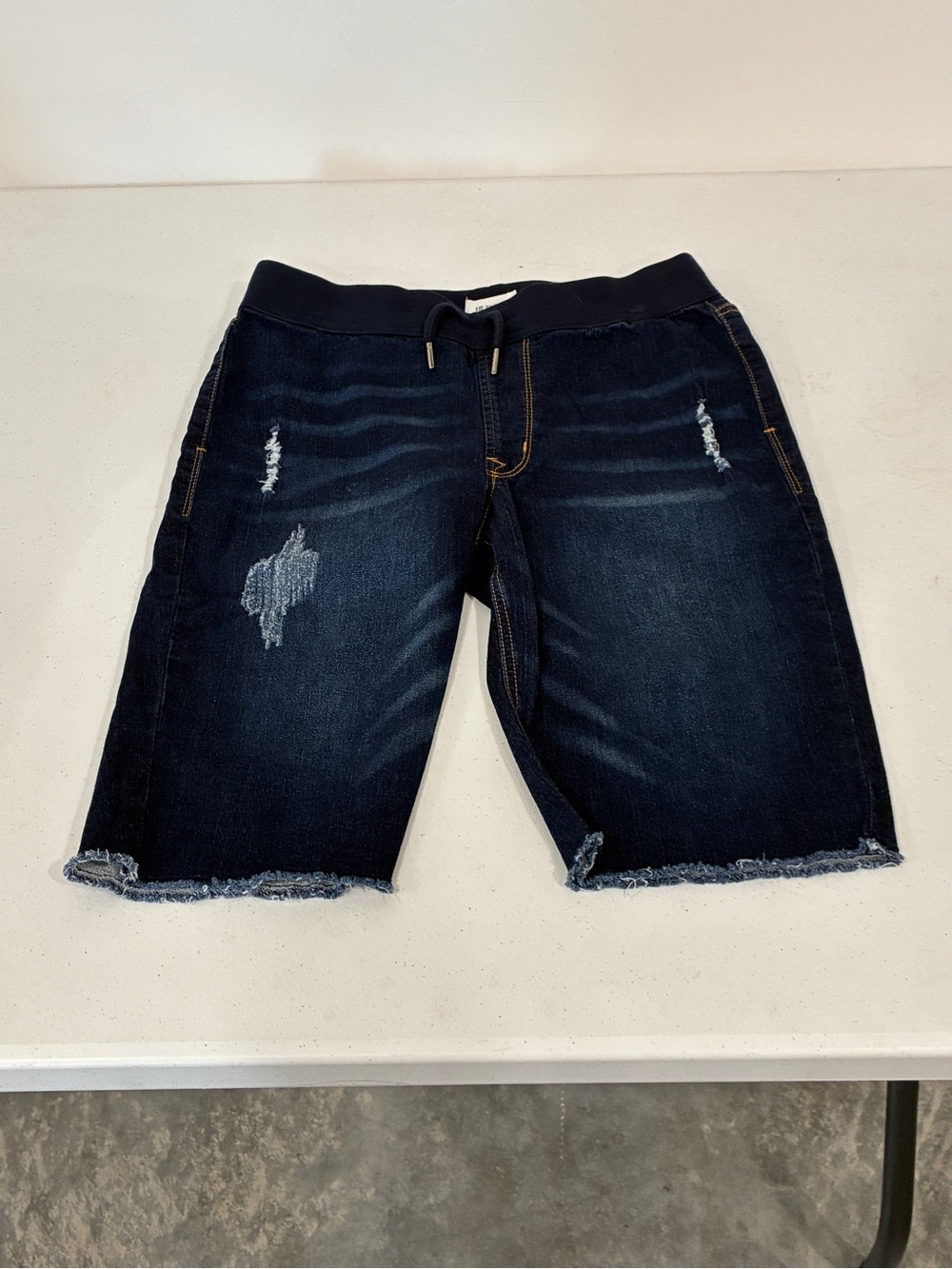 Hudson Kids Size L Dark Wash Elastic waist Stretch denim Bermuda shorts cut off